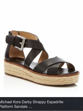 Michael Kors Black Leather Espadrille Platform Sandals